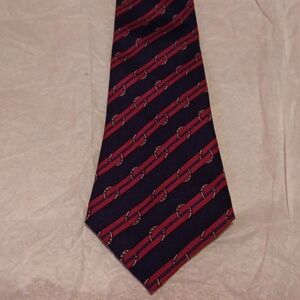 VINTAGE HERMES NAVY, BURGUNDY & GOLD HORSESHOE SILK TIE